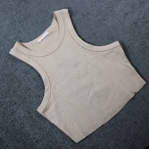 12th Tribe Ribbed Crop Tank Top Beige Tan Crew Neck Sleeveless Large